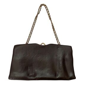 Vintage Mardane USA Clutch Purse Womens Leather Brown Gold Chain Evening Bag